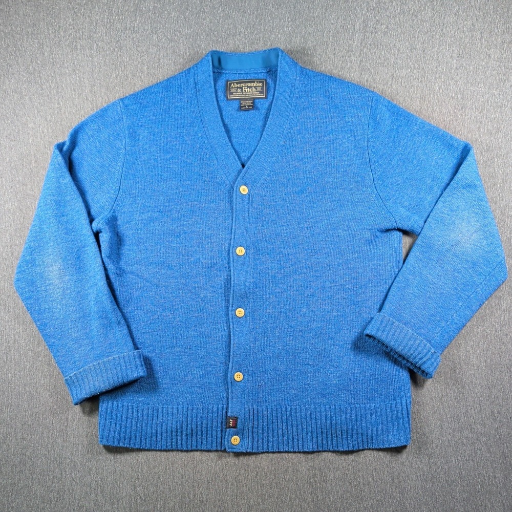 90s Abercrombie Fitch Lambswool Cardigan Mens M Blue Button Knit Old Money Vtg